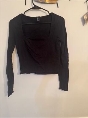 Forever 21 Black Long Sleeve Square Neck Top